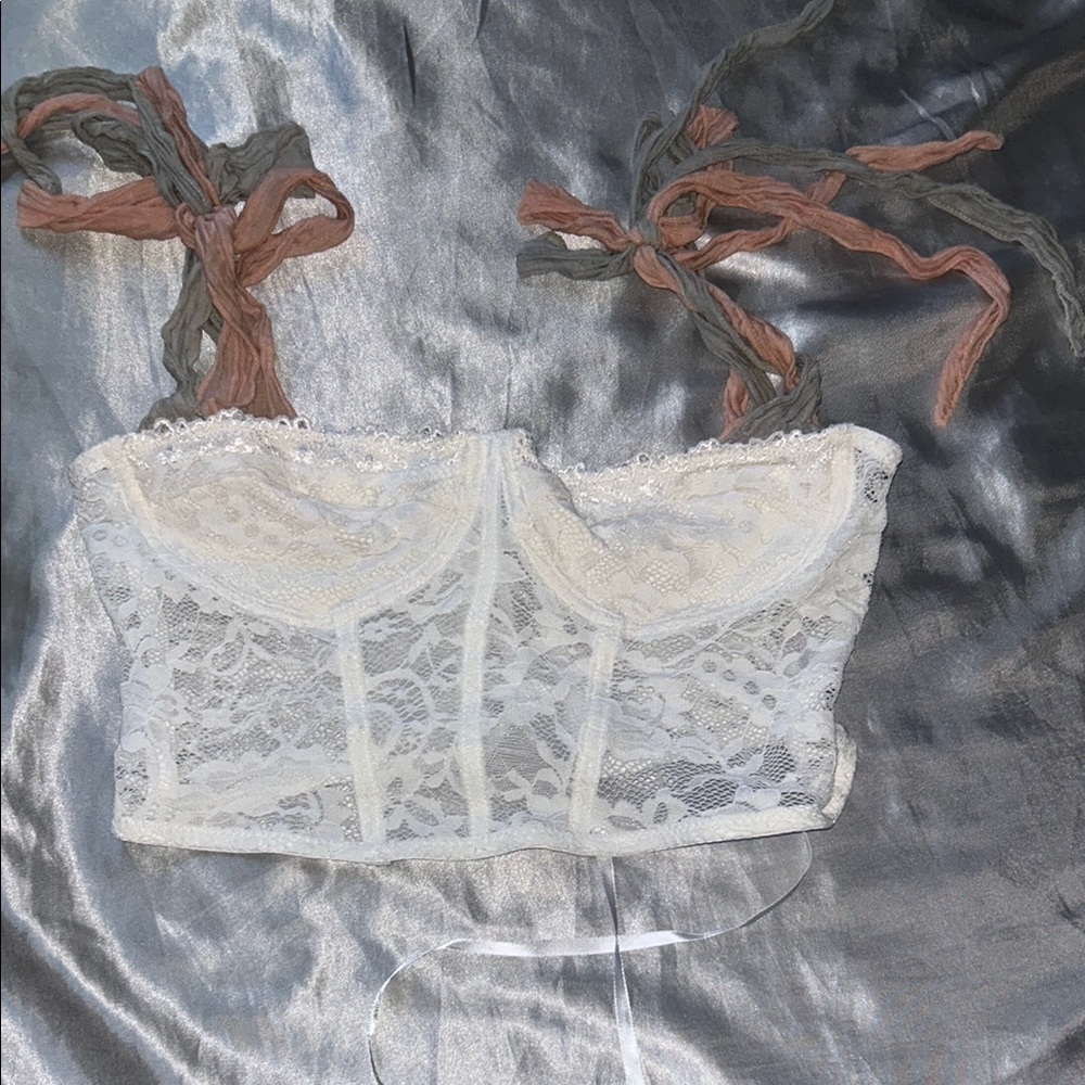 Lace Bustier with Ribbon Straps